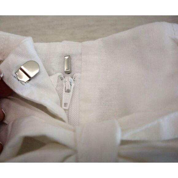 Aqua IPK80606-B Women Sz XS White Linen Belted Hi-Rise Straight Ankle Pants - Picture 4 of 10